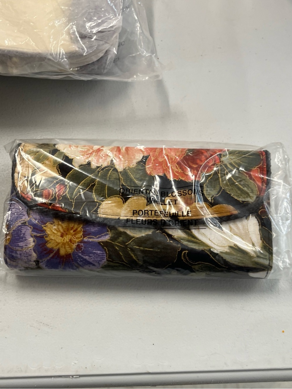 Vintage- Avon Floral Satin Fold-Over Wallet - Black with Purple, Yellow, Red